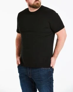 Black Crew Neck T-shirt Long| Black