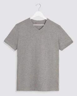 Grey Marl V-Neck T-shirt Long| Length - Long| Grey Marl
