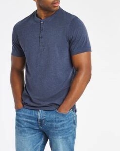 Grandad Neck T-shirt Reg| Denim Marl