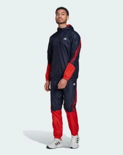 Adidas Woven Hooded 3 Stripe Tracksuit| Navy