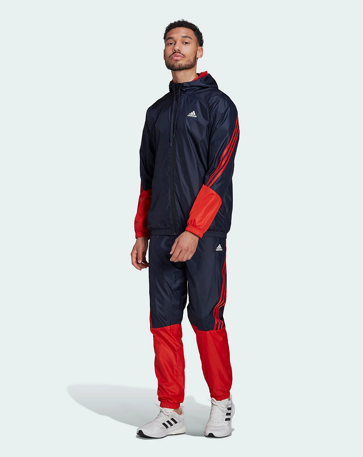Adidas Woven Hooded 3 Stripe Tracksuit| Navy 1 Adidas Woven Hooded 3 Stripe Tracksuit| Navy