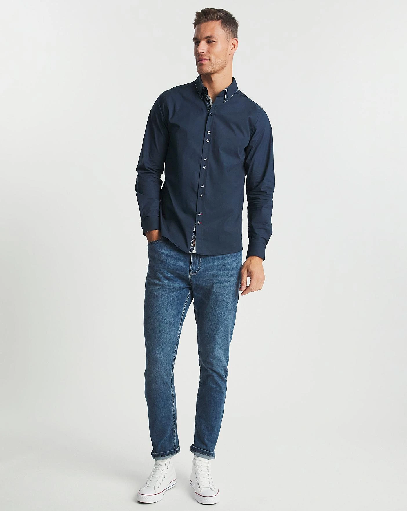 Joe Browns Navy Double Collar Shirt Long| Navy 2 Joe Browns Navy Double Collar Shirt Long| Navy - Image 2