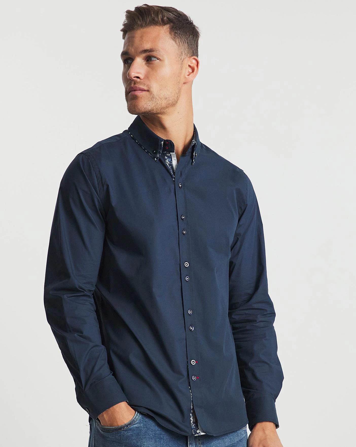 Joe Browns Navy Double Collar Shirt Long| Navy 1 Joe Browns Navy Double Collar Shirt Long| Navy