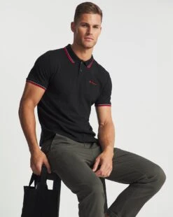 Ben Sherman Black Short Sleeve Signature Tipped Polo| Black