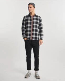 Long Sleeve Mono Check Flannel Shirt| Black -Wear Lusty Sales Store v08wv608738w