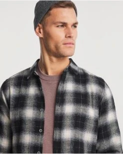 Long Sleeve Mono Check Flannel Shirt| Black -Wear Lusty Sales Store v08wv608739w