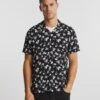 Short Sleeve Viscose Floral Print Shirt| Black