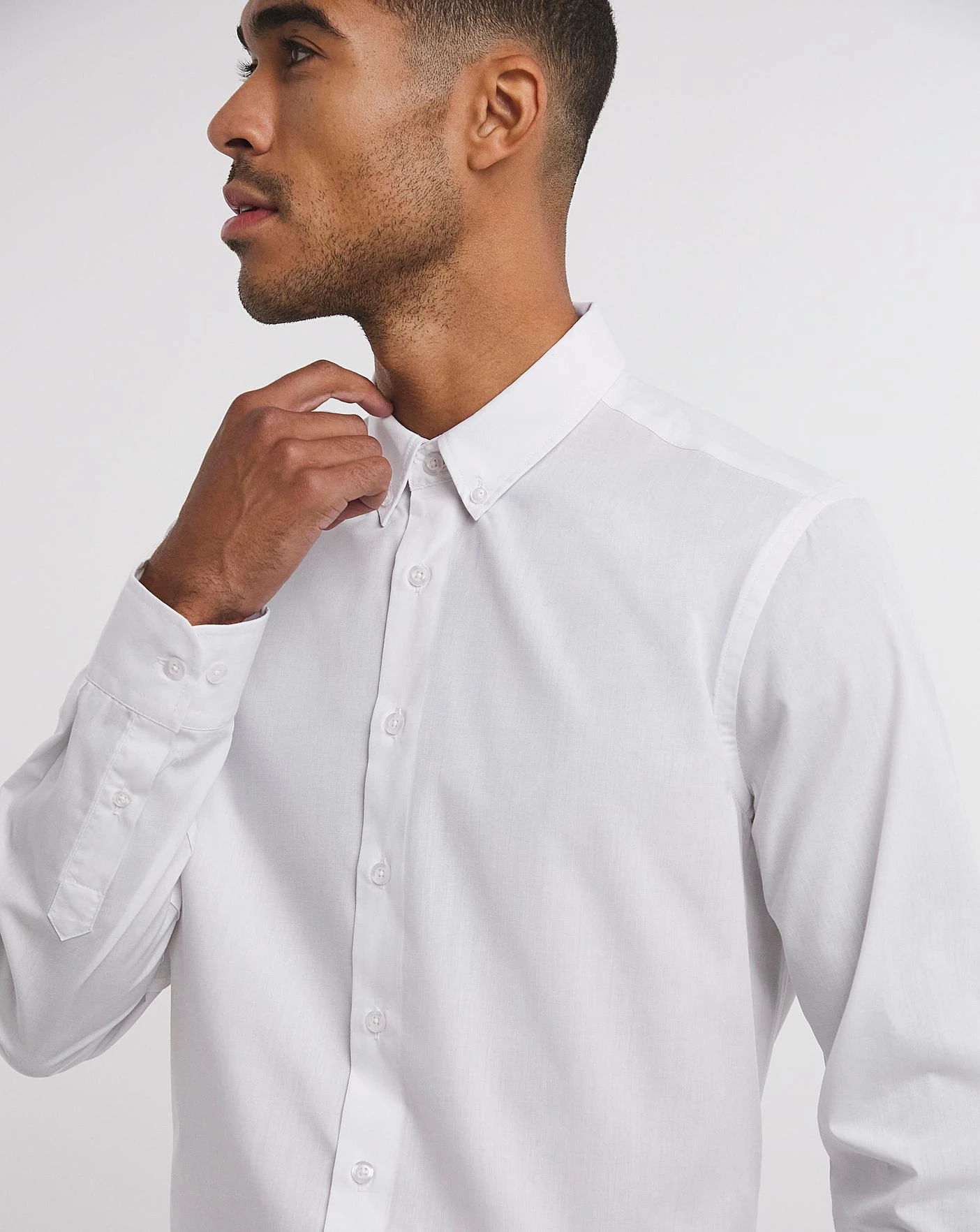 Long Sleeve Button Down Collar Shirt| White 4 Long Sleeve Button Down Collar Shirt| White - Image 4