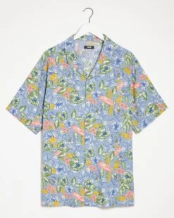 Leaf Print Revere Collar Shirt| Blue -Wear Lusty Sales Store w08wv050737s