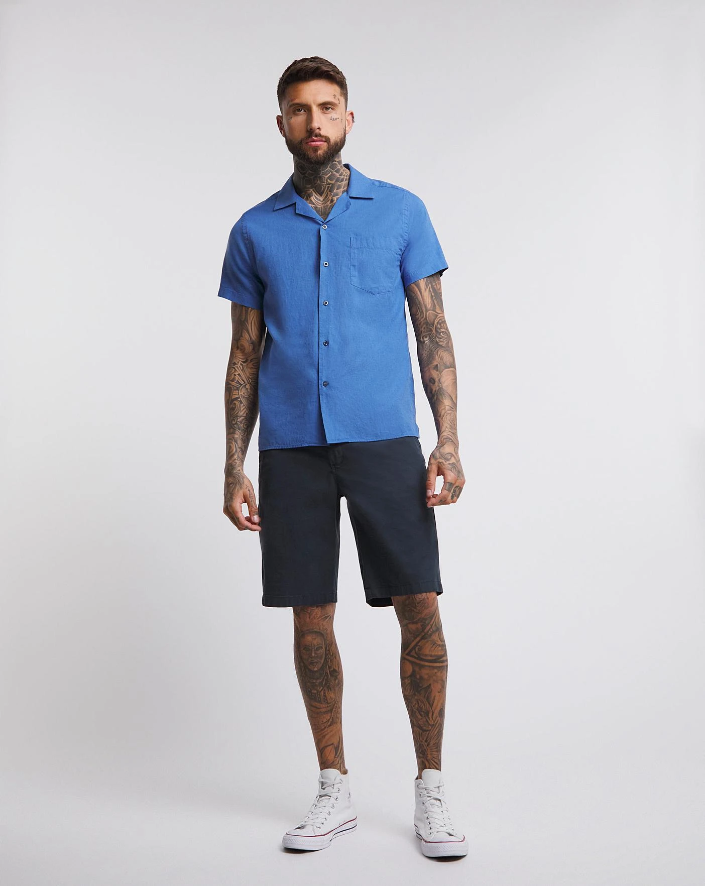 Linen Revere Collar Shirt| Blue 2 Linen Revere Collar Shirt| Blue - Image 2