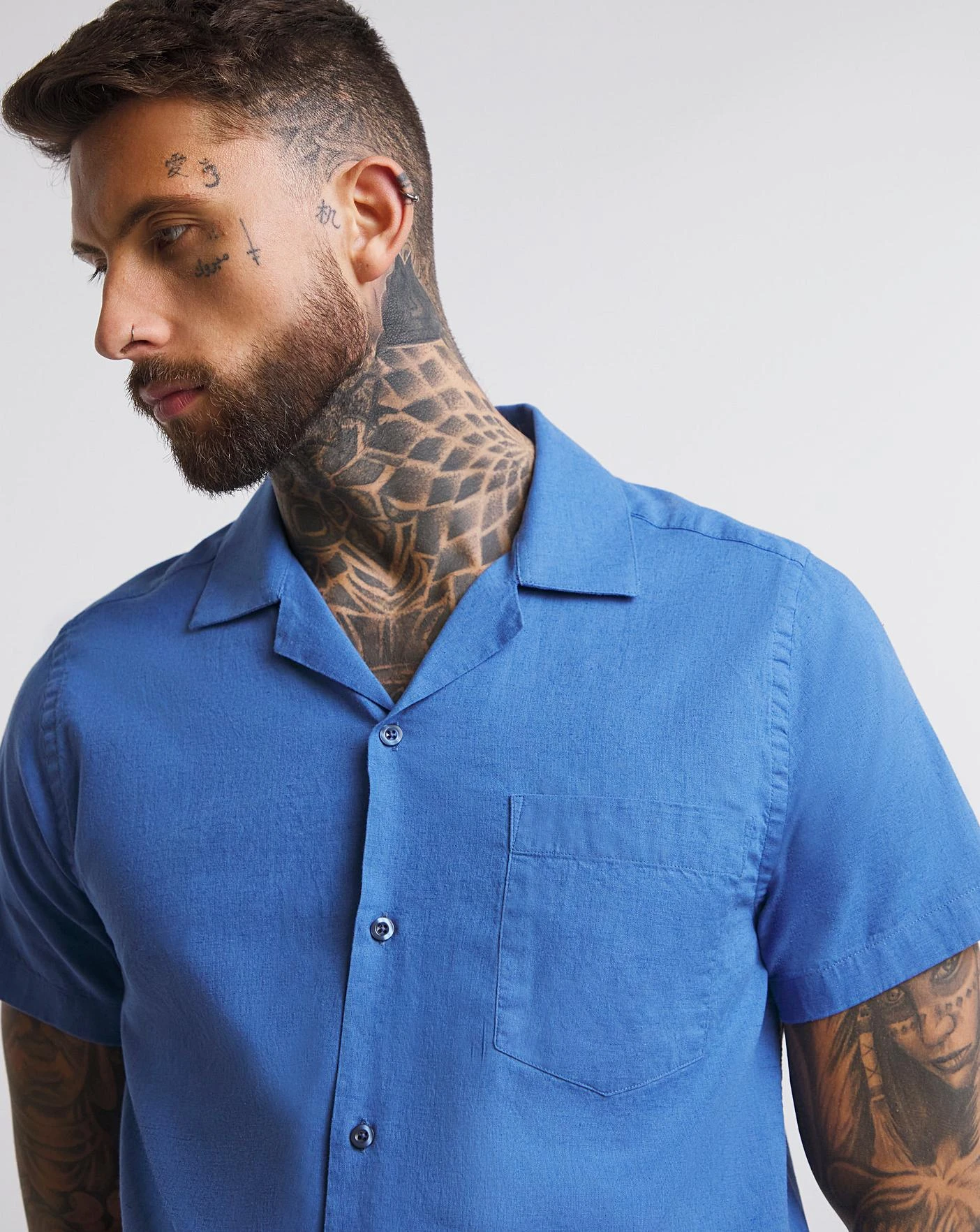 Linen Revere Collar Shirt| Blue 4 Linen Revere Collar Shirt| Blue - Image 4