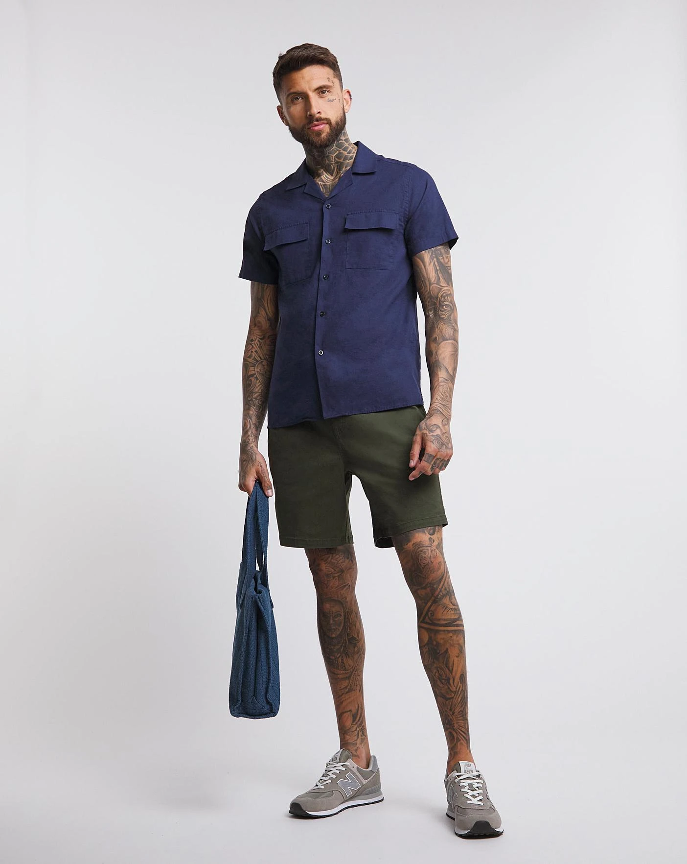 Double Pocket Revere Collar Linen Shirt| Navy 1 Double Pocket Revere Collar Linen Shirt| Navy