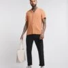 Short Sleeve Revere Collar Slub Shirt| Orange