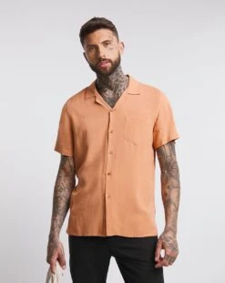 Short Sleeve Revere Collar Slub Shirt| Orange 6 Short Sleeve Revere Collar Slub Shirt| Orange -Wear Lusty Sales Store w08wv566747w