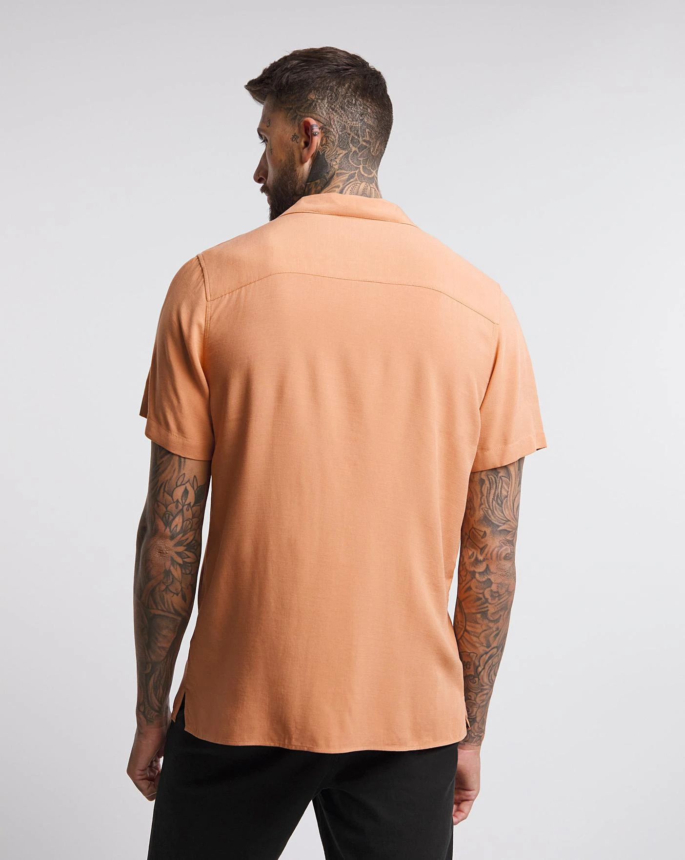 Short Sleeve Revere Collar Slub Shirt| Orange 2 Short Sleeve Revere Collar Slub Shirt| Orange - Image 2