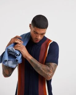 Button Through Vertical Stripe Polo| Navy 6 Button Through Vertical Stripe Polo| Navy -Wear Lusty Sales Store x08al243743w