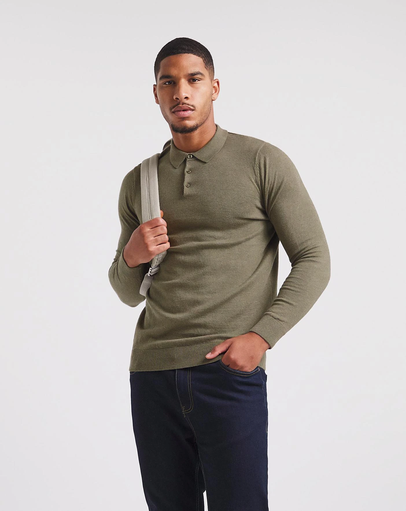 Cashmere Button Through Long Sleeve Polo| Khaki 1 Cashmere Button Through Long Sleeve Polo| Khaki