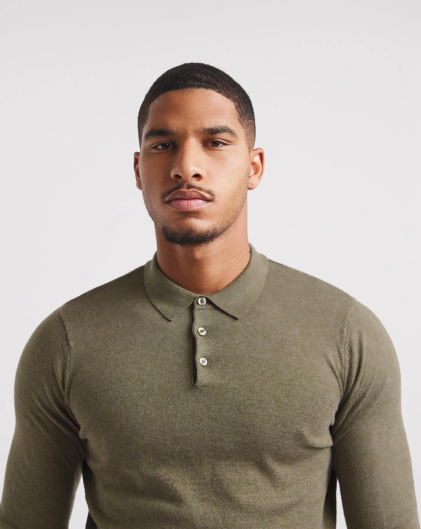 Cashmere Button Through Long Sleeve Polo| Khaki 2 Cashmere Button Through Long Sleeve Polo| Khaki - Image 2