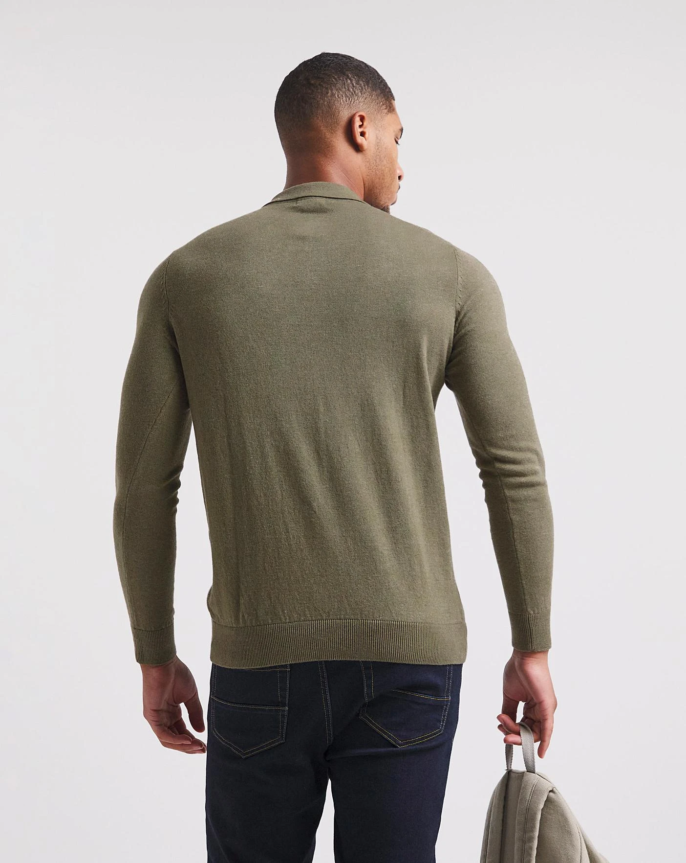 Cashmere Button Through Long Sleeve Polo| Khaki 4 Cashmere Button Through Long Sleeve Polo| Khaki - Image 4