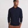Merino Wool Long Sleeve Polo| Navy