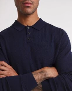 Merino Wool Long Sleeve Polo| Navy -Wear Lusty Sales Store x08al349739w
