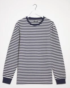 Long Sleeve Textured Stripe T-shirt Long| Navy Stripe