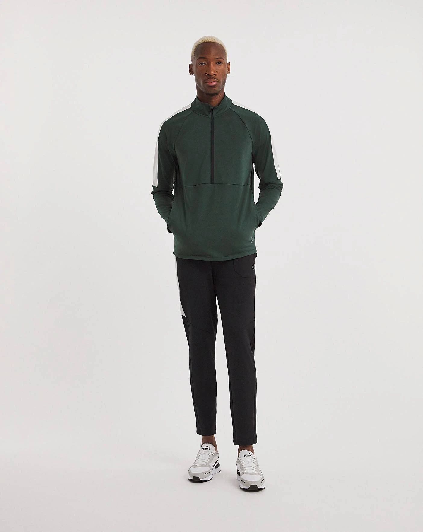 Jacamo Active Zip Up Training Top| Green/White 2 Jacamo Active Zip Up Training Top| Green/White - Image 2