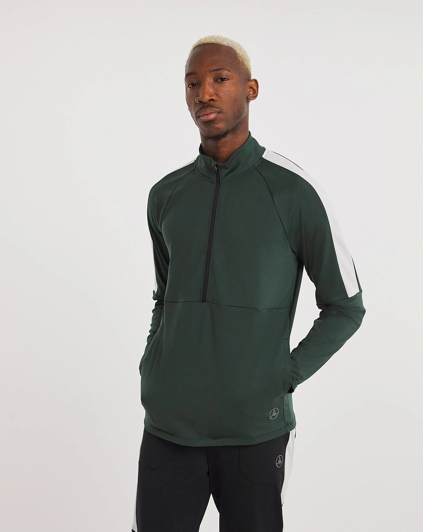 Jacamo Active Zip Up Training Top| Green/White 1 Jacamo Active Zip Up Training Top| Green/White