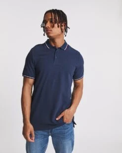 Pique Tipped Polo Long| Navy