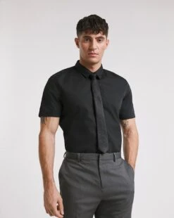 Black Short Sleeve Formal Shirt Reg| Black