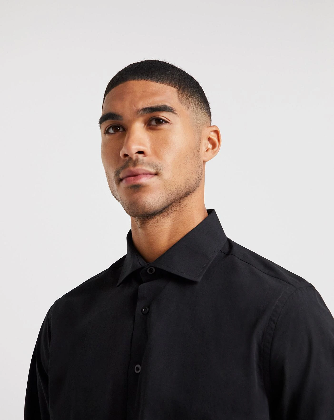 Long Sleeve Cut Away Collar Shirt| Black 4 Long Sleeve Cut Away Collar Shirt| Black - Image 4