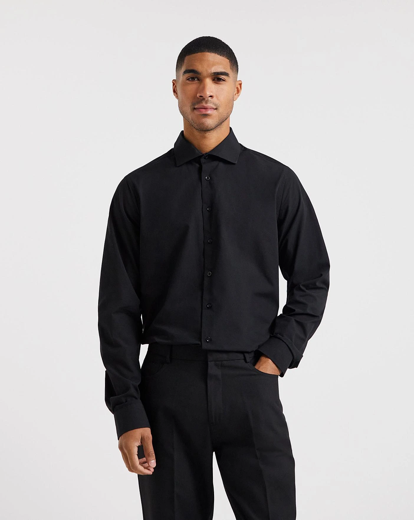 Long Sleeve Cut Away Collar Shirt| Black 1 Long Sleeve Cut Away Collar Shirt| Black