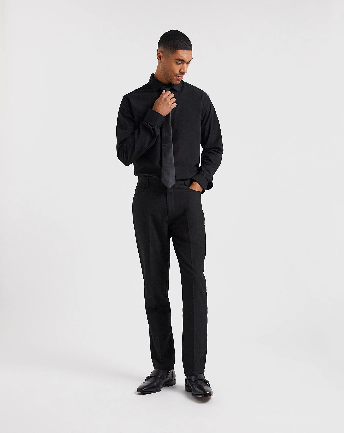 Long Sleeve Cut Away Collar Shirt| Black 5 Long Sleeve Cut Away Collar Shirt| Black - Image 5