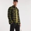 Double Pocket Long Sleeve Check Flannel Shirt| Green