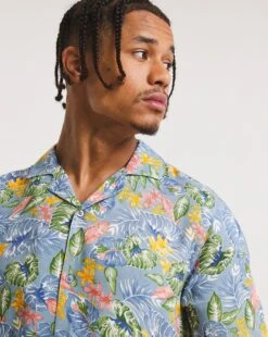 Leaf Print Revere Collar Shirt| Blue -Wear Lusty Sales Store x08wv050771w