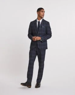 Large Navy Check Reg Fit Suit Trouser| Navy