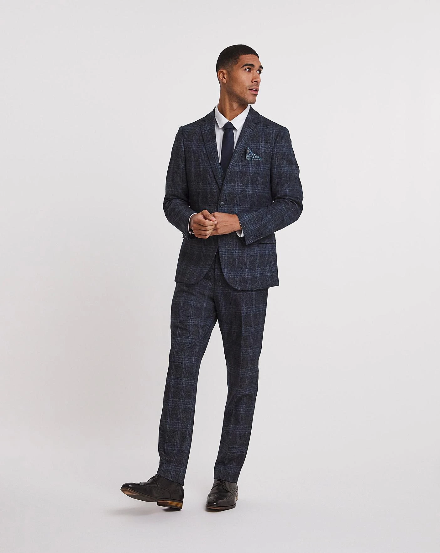 Large Navy Check Reg Fit Suit Trouser| Navy 1 Large Navy Check Reg Fit Suit Trouser| Navy