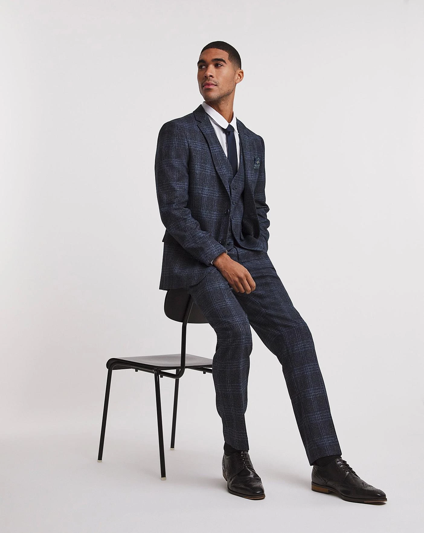 Large Navy Check Reg Fit Suit Trouser| Navy 2 Large Navy Check Reg Fit Suit Trouser| Navy - Image 2