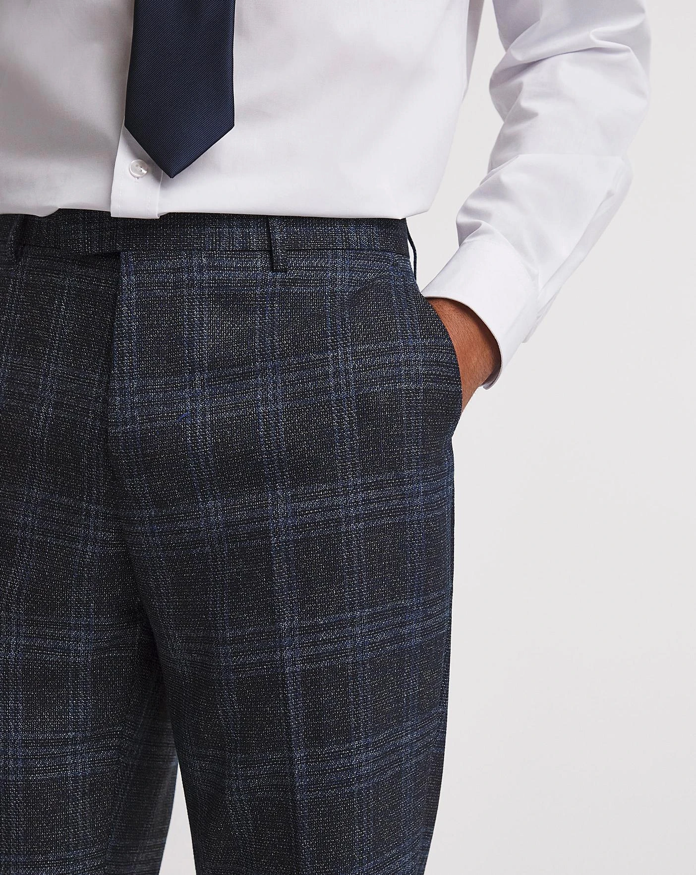 Large Navy Check Reg Fit Suit Trouser| Navy 5 Large Navy Check Reg Fit Suit Trouser| Navy - Image 5