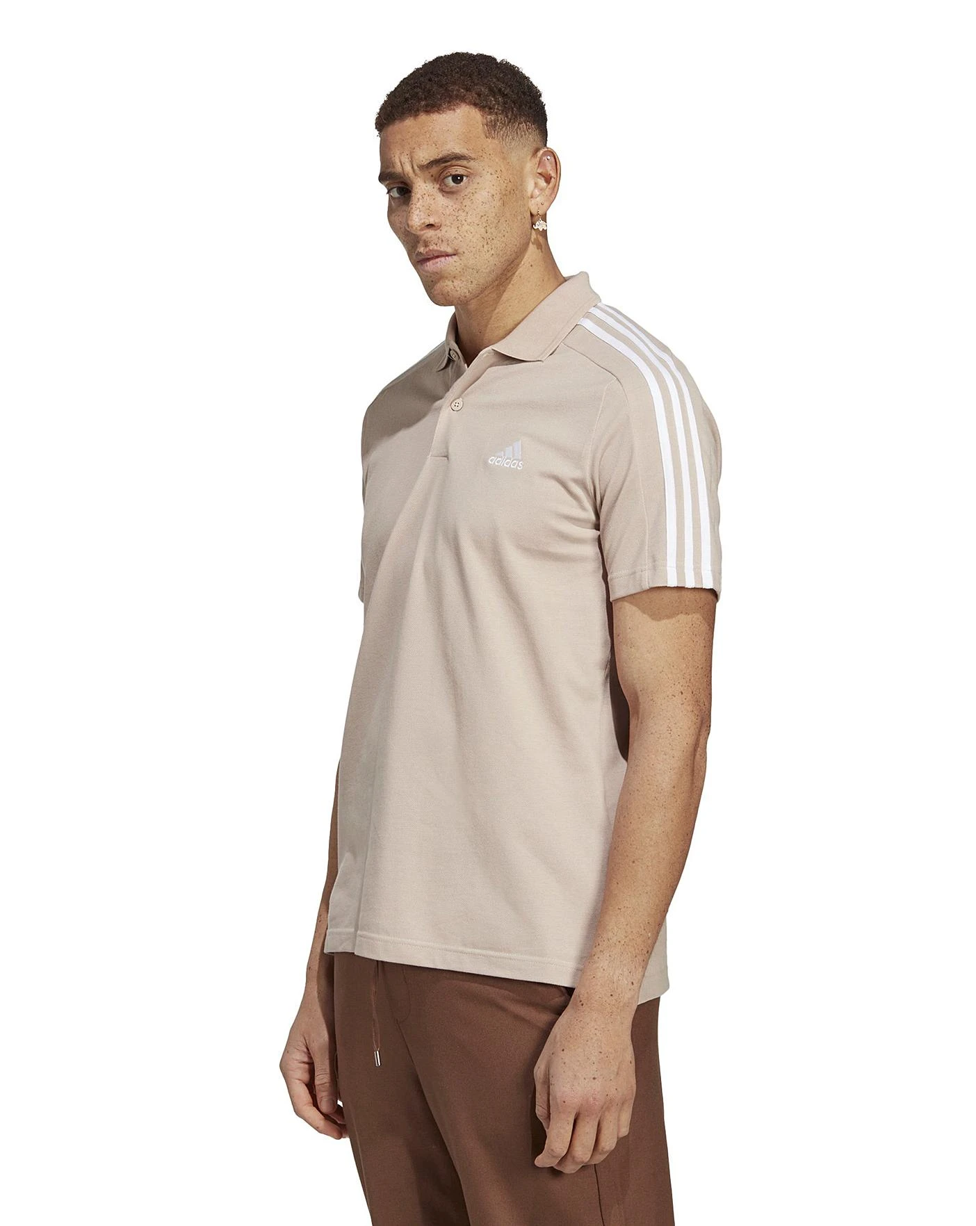 Adidas 3-Stripes Polo Shirt| Taupe/White 1 Adidas 3-Stripes Polo Shirt| Taupe/White