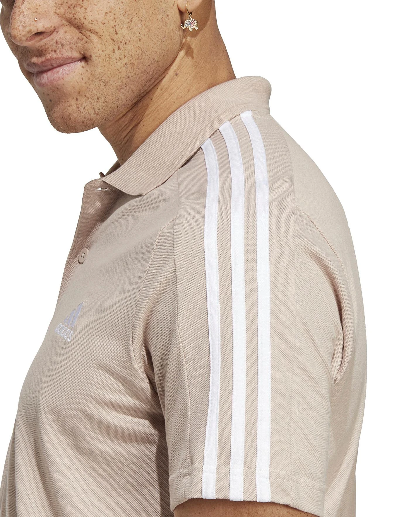 Adidas 3-Stripes Polo Shirt| Taupe/White 4 Adidas 3-Stripes Polo Shirt| Taupe/White - Image 4