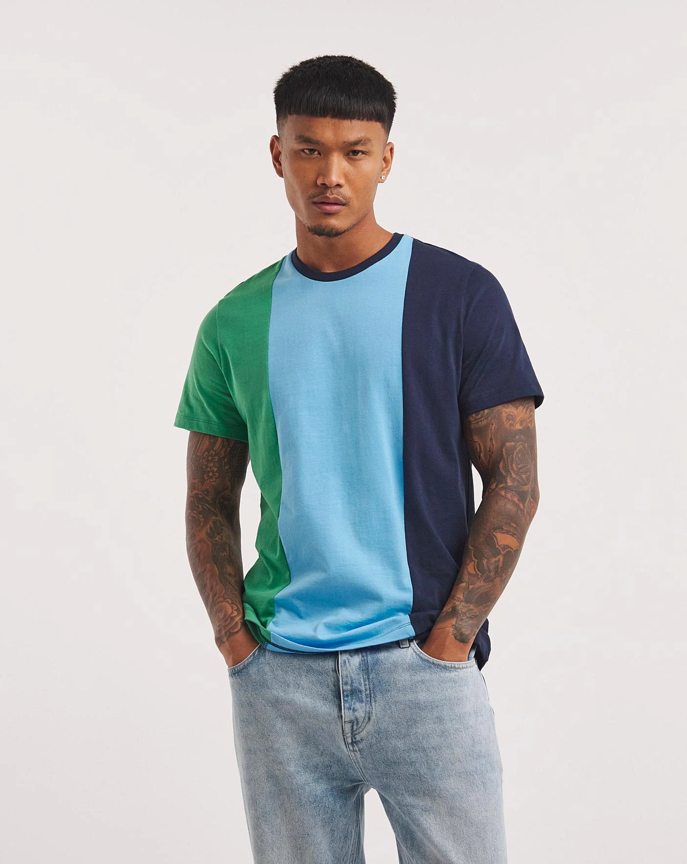 Cut And Sew T-shirt Long| Green/Blue 1 Cut And Sew T-shirt Long| Green/Blue