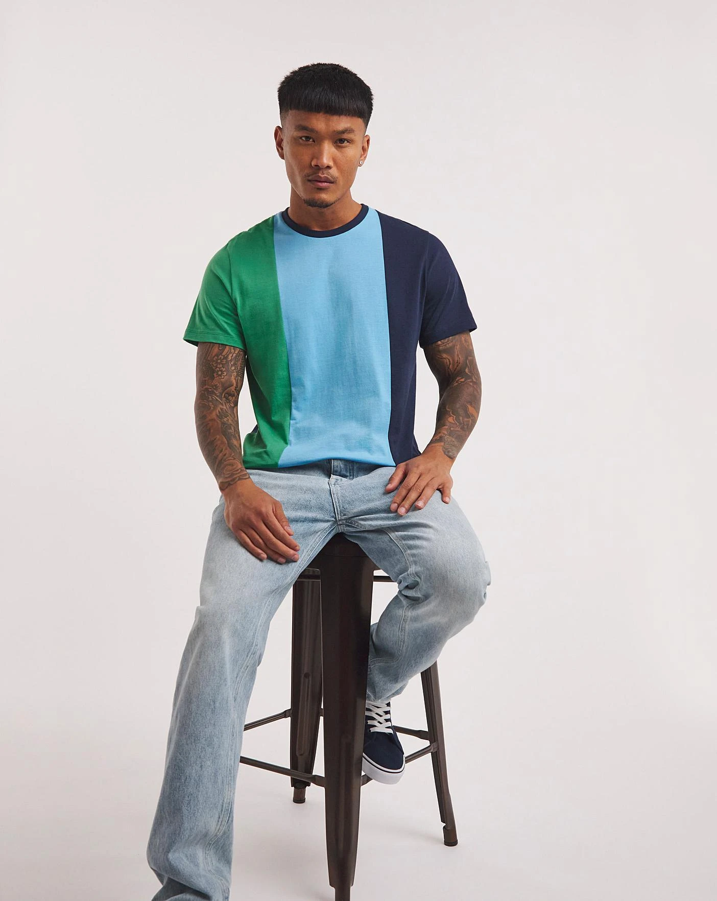 Cut And Sew T-shirt Long| Green/Blue 2 Cut And Sew T-shirt Long| Green/Blue - Image 2
