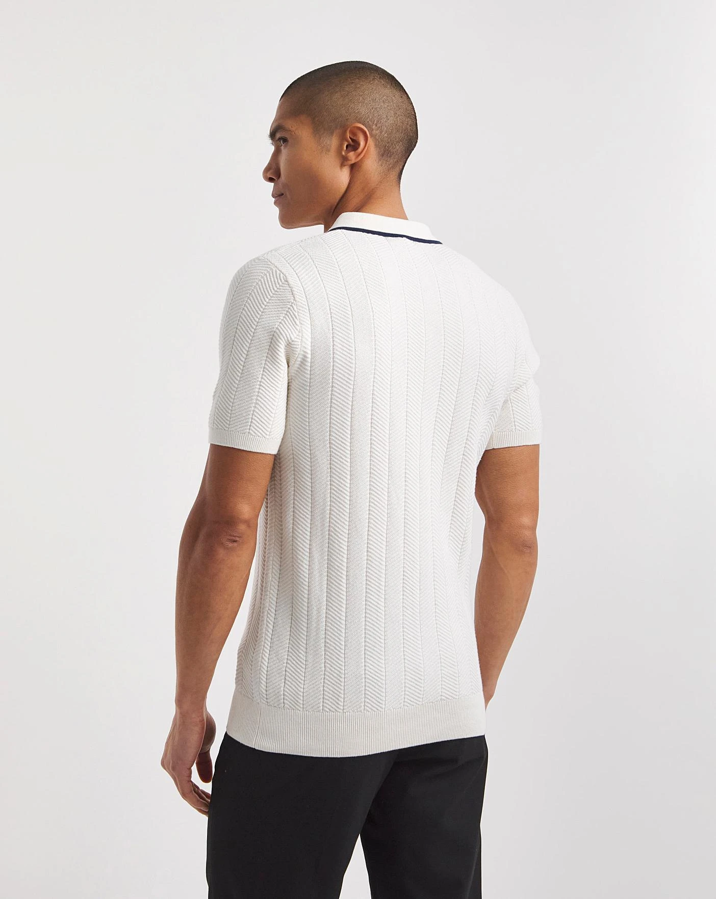 White Textured Full Button Through Polo| Ecru 4 White Textured Full Button Through Polo| Ecru - Image 4