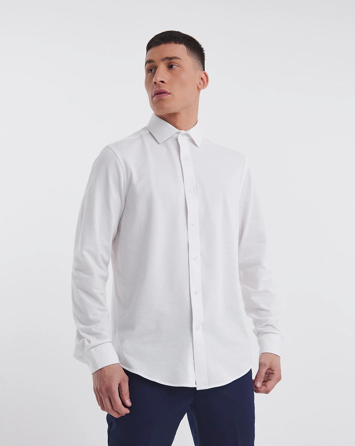 Jacamo Premium Pique Cut Away Collar Shirt| White 1 Jacamo Premium Pique Cut Away Collar Shirt| White