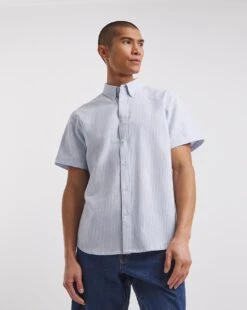 Short Sleeve Stripe Oxford Shirt| Sky Blue -Wear Lusty Sales Store y08pn241736w