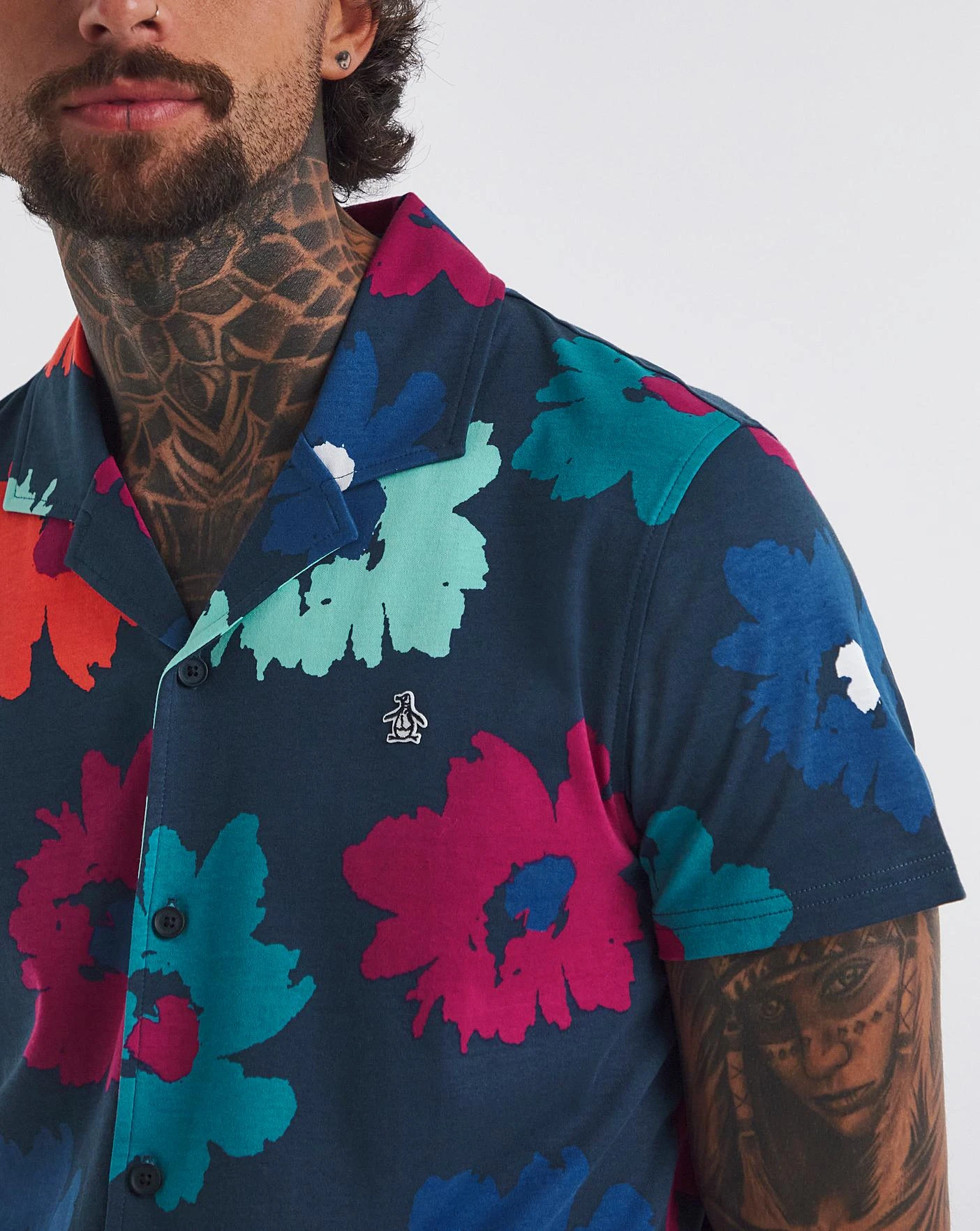 Original Penguin Floral Short Sleeve Shirt| Dress Blue 2 Original Penguin Floral Short Sleeve Shirt| Dress Blue - Image 2