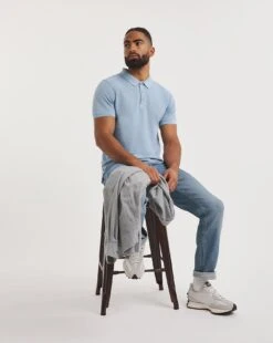 Garment Dye Polo Long| Mid Blue -Wear Lusty Sales Store y08to264753w