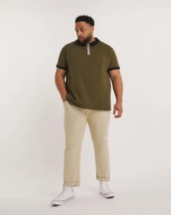 Zip Neck Pique Polo Long| Khaki -Wear Lusty Sales Store y08to274734w