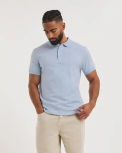 Marled Jersey Polo Long| Blue